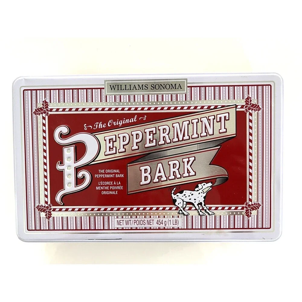 William Sonoma Peppermint Bark Tin with Lid Storage Christmas Collectible